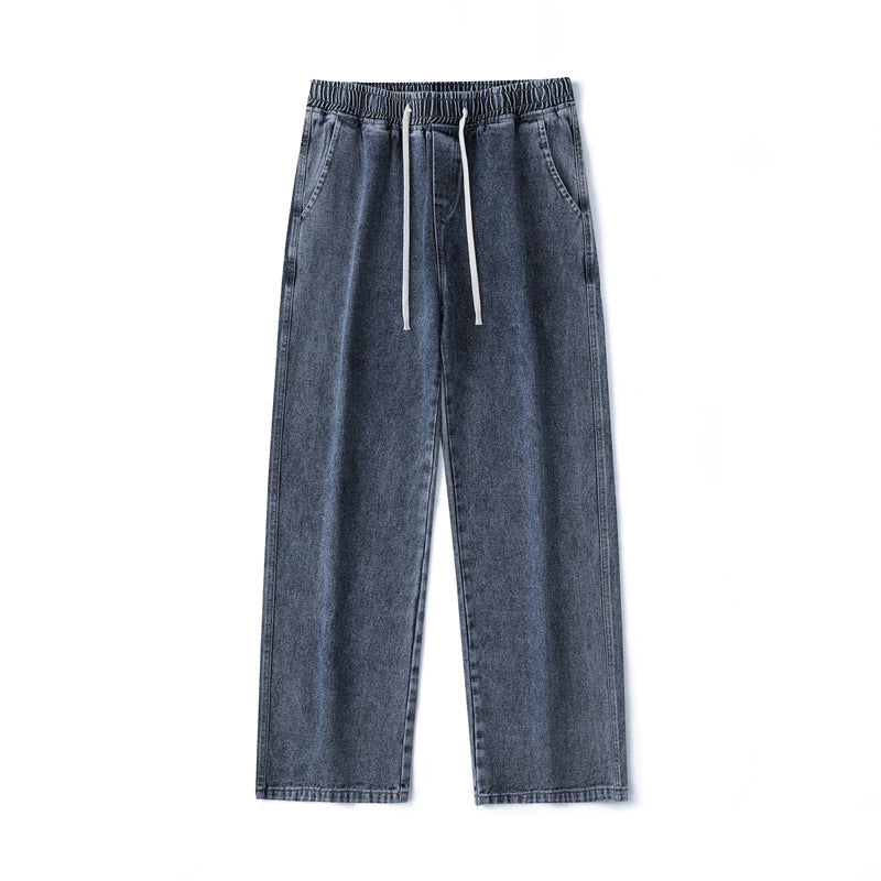 Herren Weitbeinige Denim-Baggyhose mit Tunnelzugbund und geradem Saum Drune