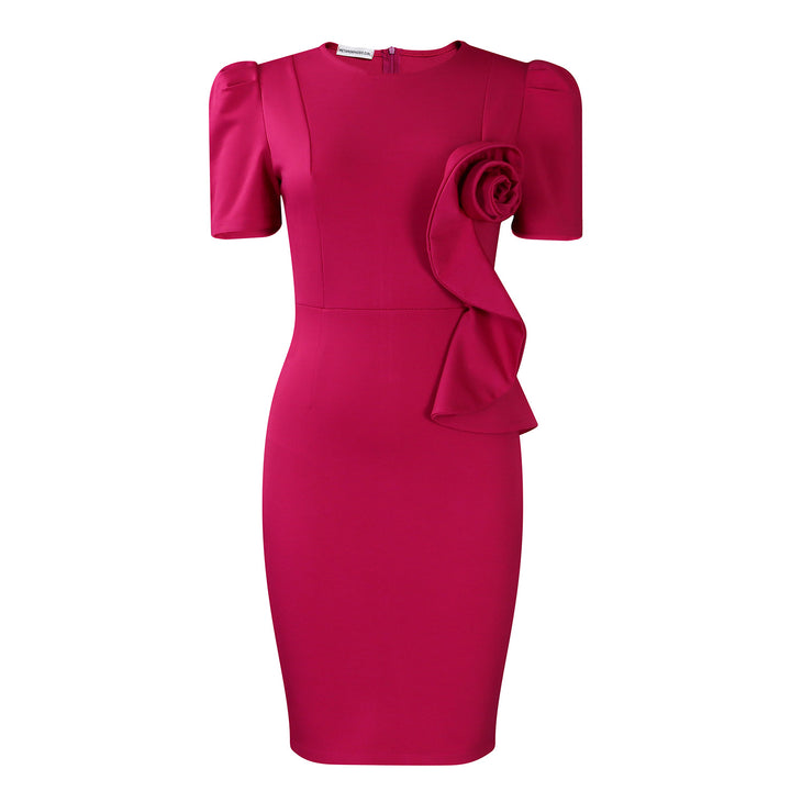 Damen Figurbetontes Kleid mit dekorativer Rüschenapplikation Drune