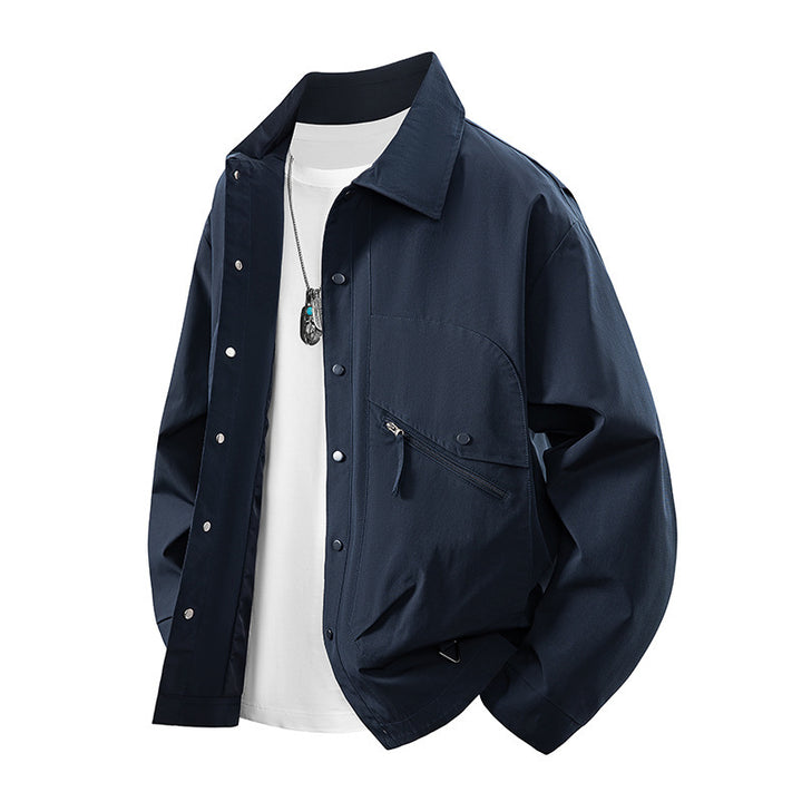 Herren Overshirt-Coachjacke im Urban-Utility-Stil mit Druckknopfleiste und schräger Reißverschlusstasche Drune