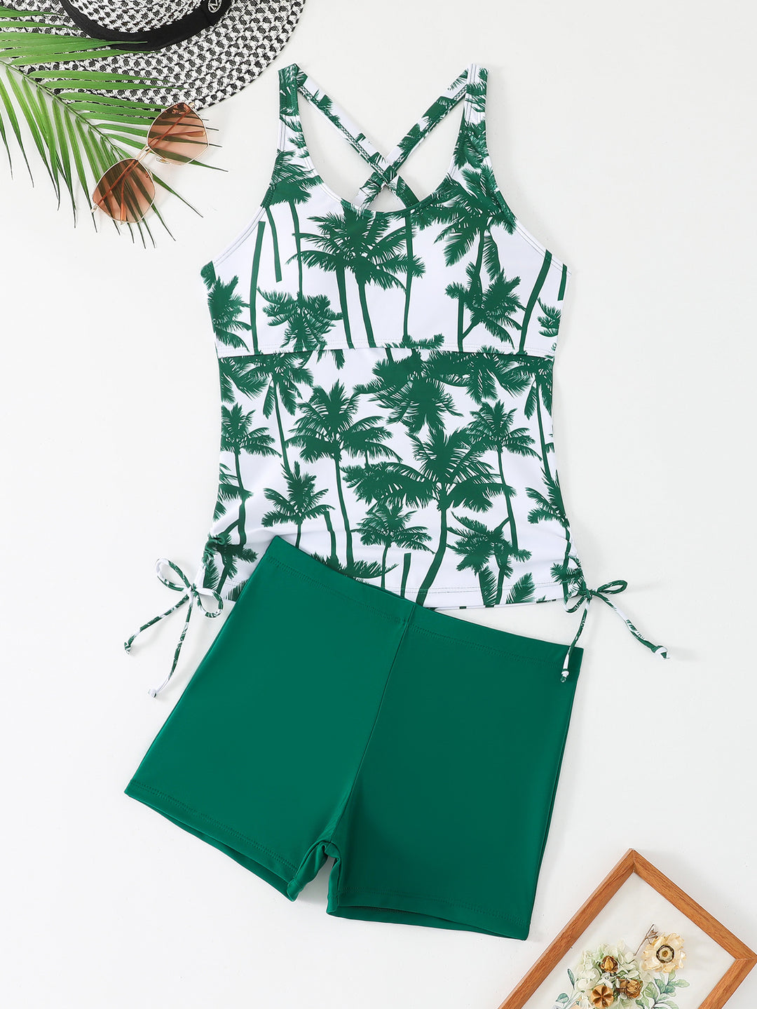 Damen Modischer Tankini mit gekreuzten Trägern und kurzem Unterteil Drune