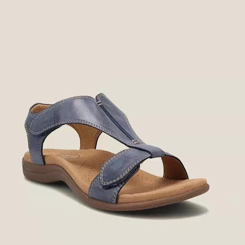 Damen Leder-Sandalen mit verstellbaren Klettriemen und ergonomischem Komfortfußbett Drune