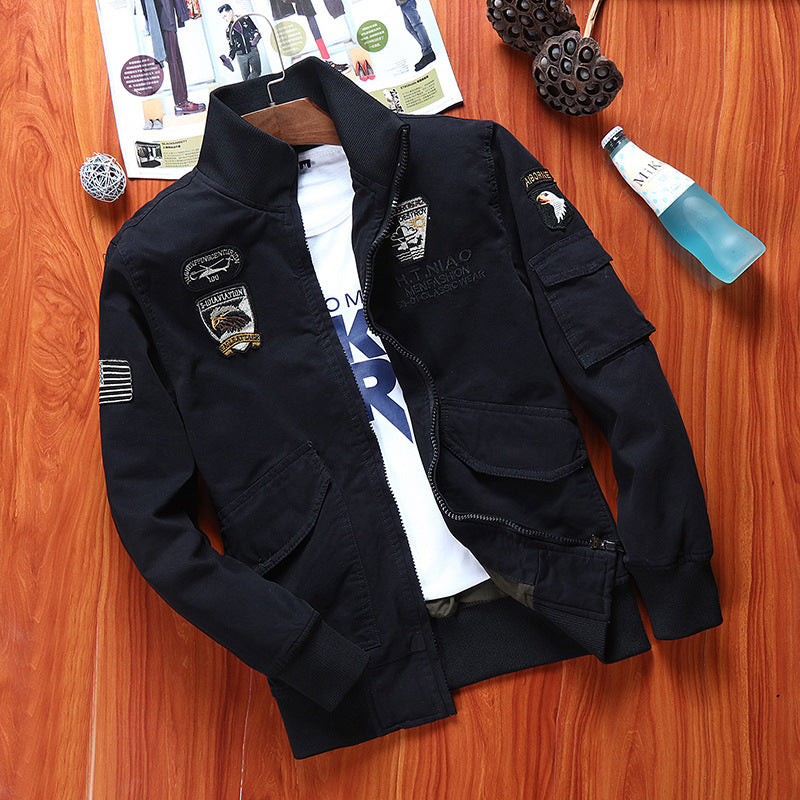 Herren Canvas-Fliegerblouson mit Frontklappentaschen, Ärmeltasche und Rippbündchen Drune