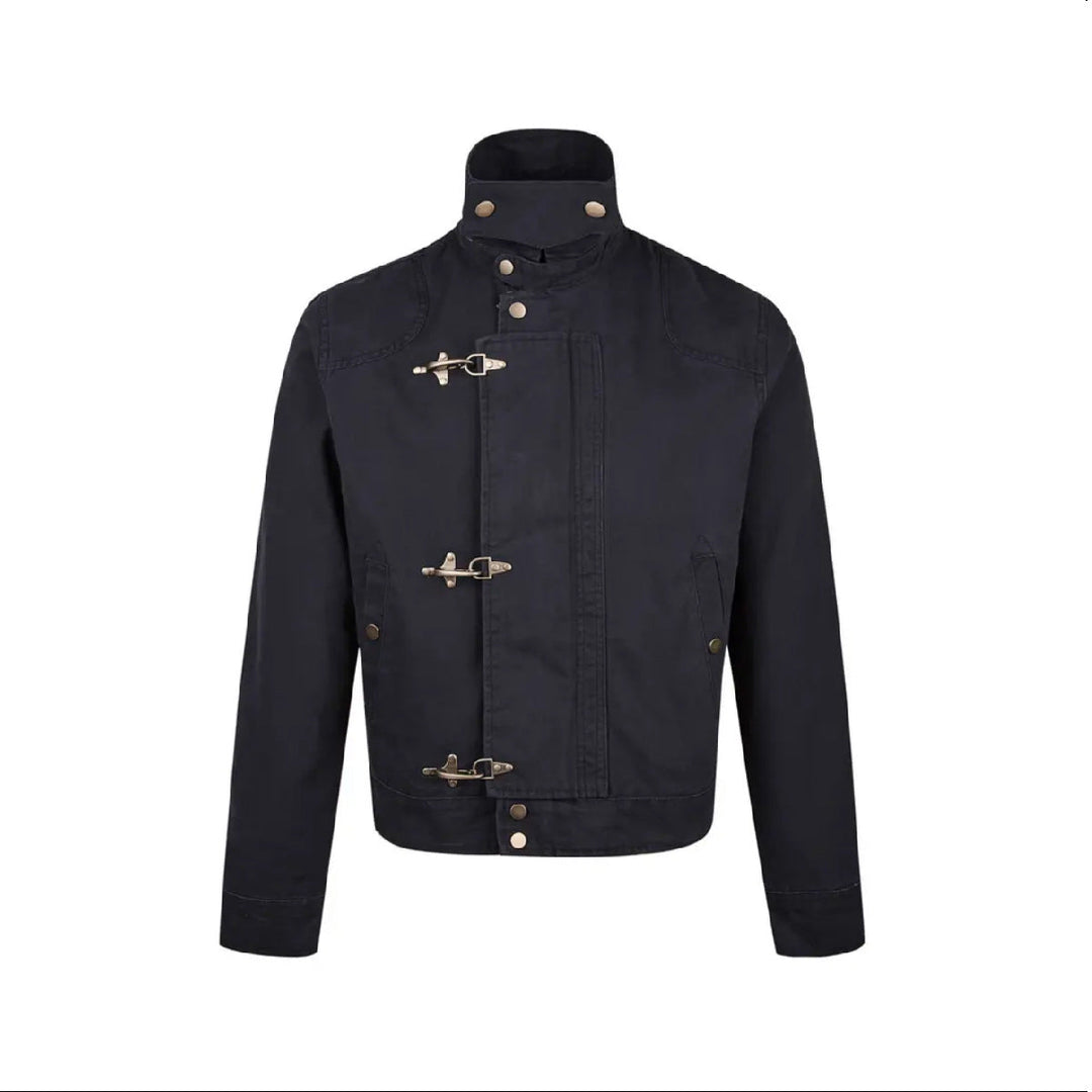 Herren modische Kurzjacke mit innovativen Schnallen und praktischem hochgeschlossenem Kragen Drune