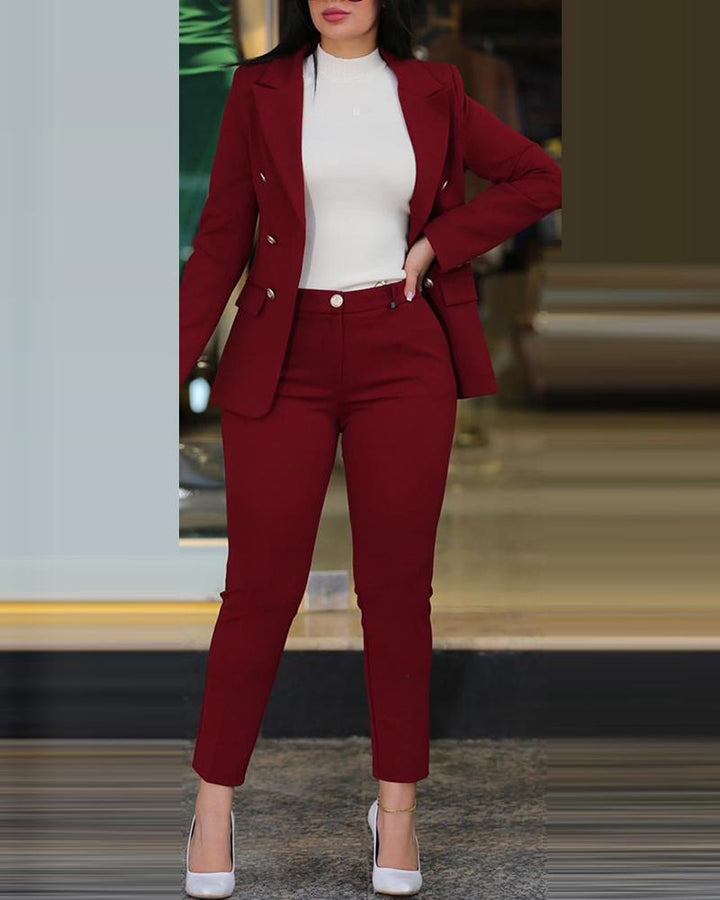 Damen Taillierter Zweiteiler-Blazer mit Slim-Fit Hose im Business-Stil Drune