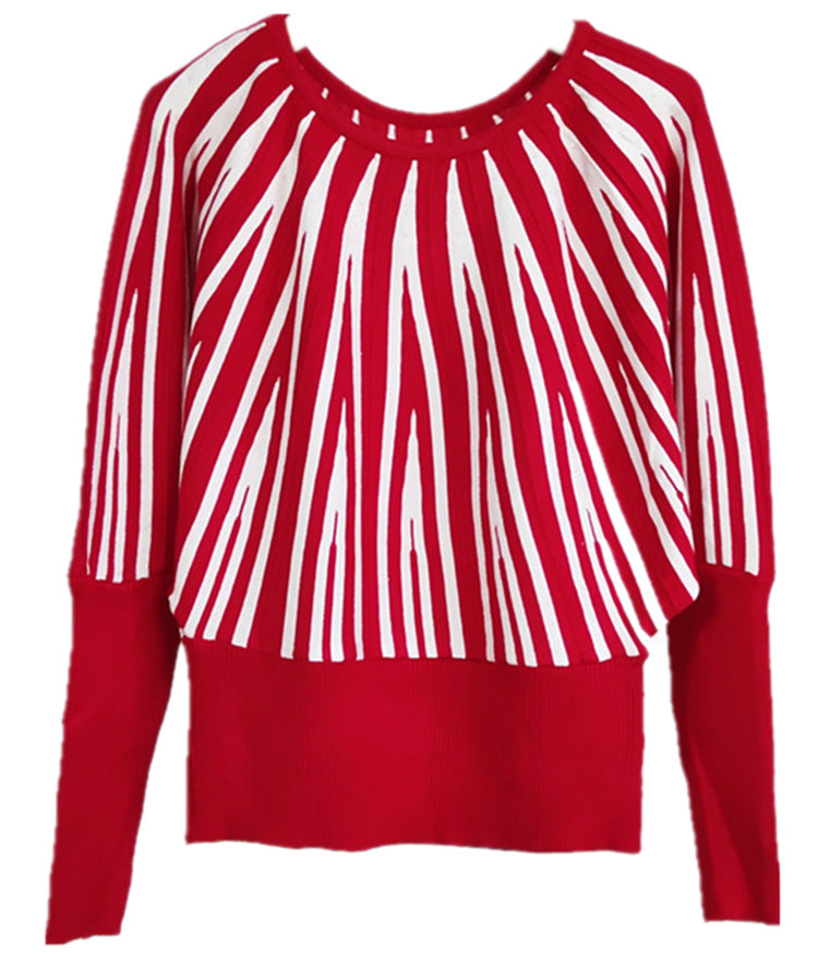 Damen lässiger Strickpullover mit geometrischem Streifenmuster Drune