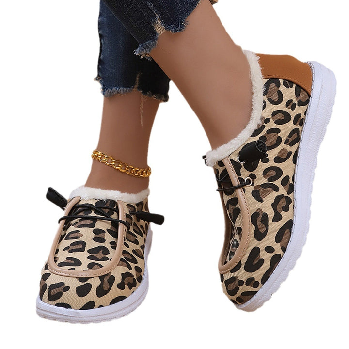 Damen Gemütliche Sneakers aus weich gefüttertem Material mit Leopardenmuster Drune