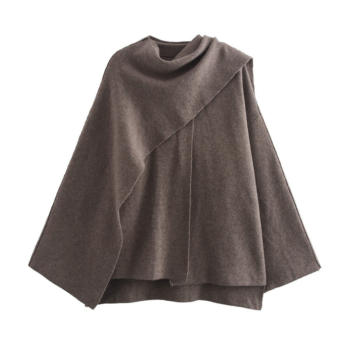 Damen Asymmetrisches Wollmix‑Cape mit Wasserfallkragen und weitem Fall Drune