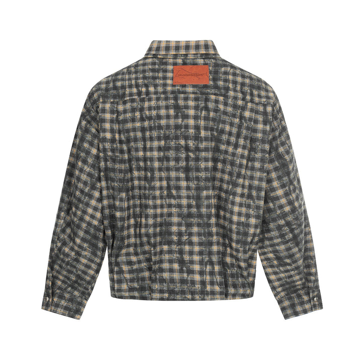 Herren Oversized Karo-Overshirt im Blousonstil mit distressed Finish Drune