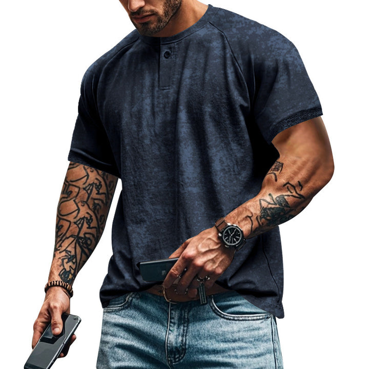 Herren Kurzarm-Henley-Shirt mit strukturierten Akzenten und sportlichem Schnitt Drune
