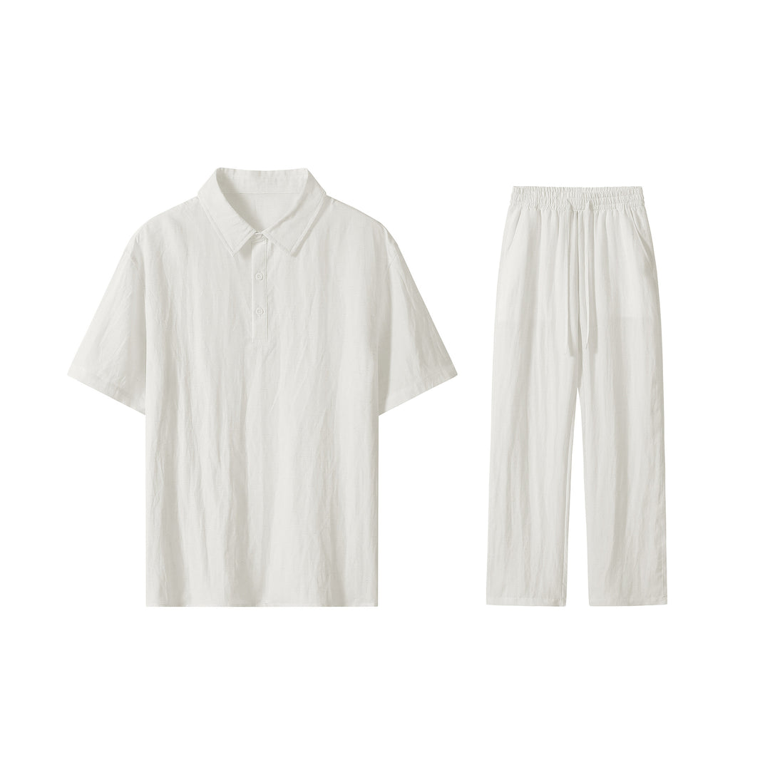 Herren Zweiteiliges Lounge-Set aus leichtem Baumwollmix mit Polokragen und Gummizughose Drune