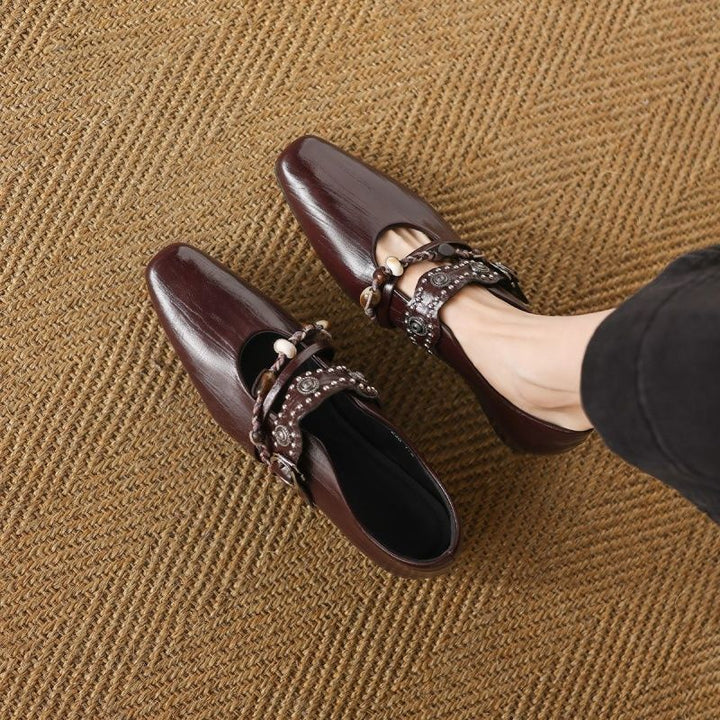Damen Verzierten Loafer‑Mules mit quadratischer Zehenpartie und Perlenriemen Drune