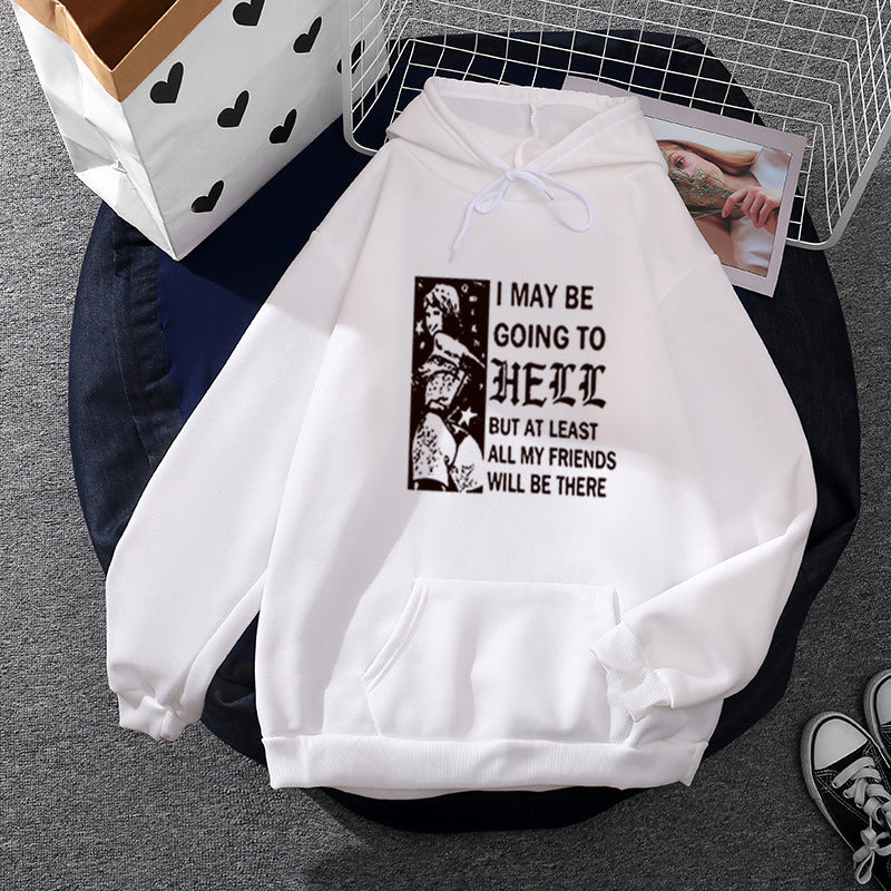 Damen nan weitgeschnittener Kapuzenpullover mit Gothic-Statementprint und Kängurutasche Drune