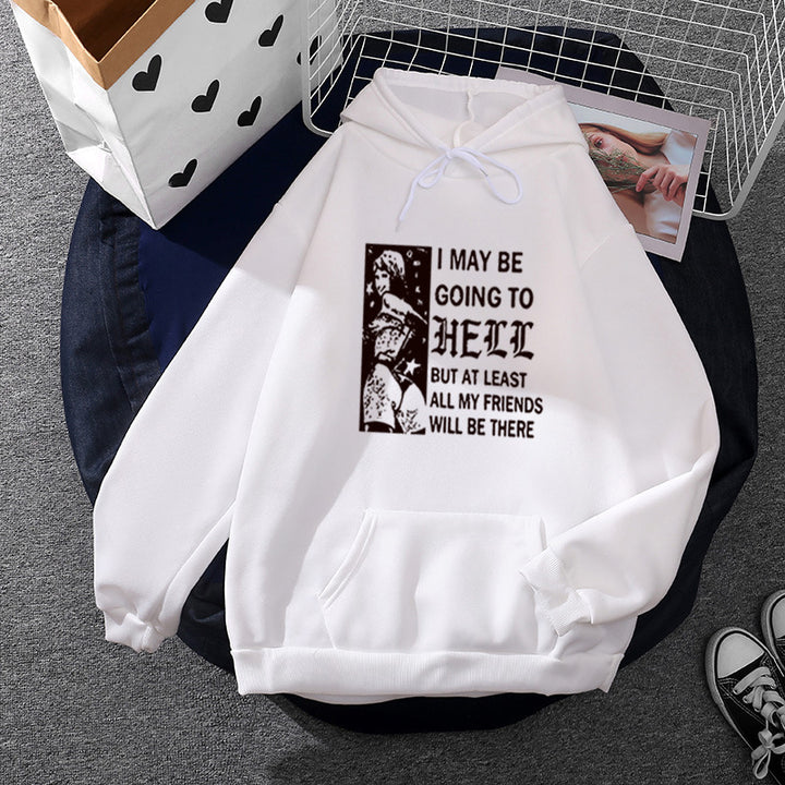 Damen nan weitgeschnittener Kapuzenpullover mit Gothic-Statementprint und Kängurutasche Drune