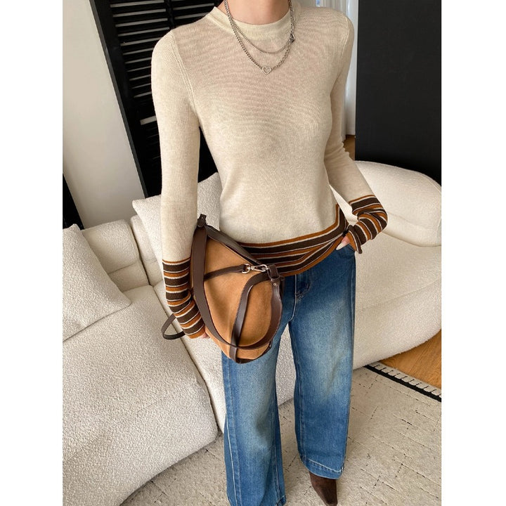 Damen eleganter Strickpullover mit modischen Streifen Drune