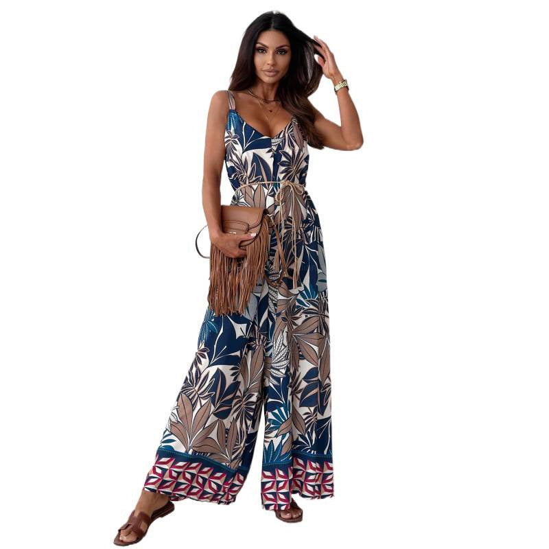 Damen Jumpsuit mit floralem Design und taillierbarem Gürtel Drune