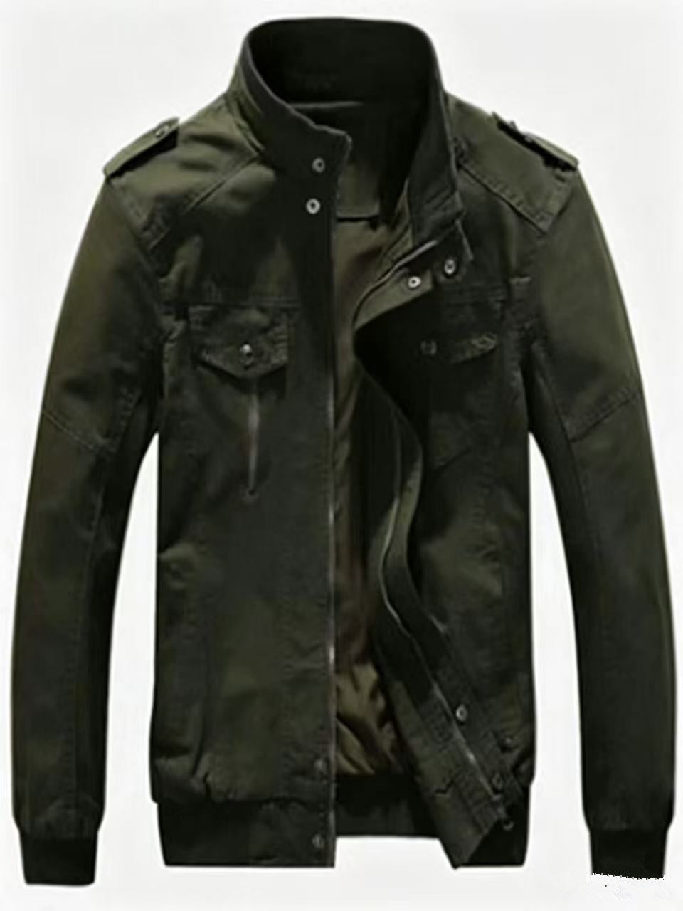 Herren Militärisch inspirierte Canvas-Übergangsjacke mit Stehkragen und Epauletten Drune
