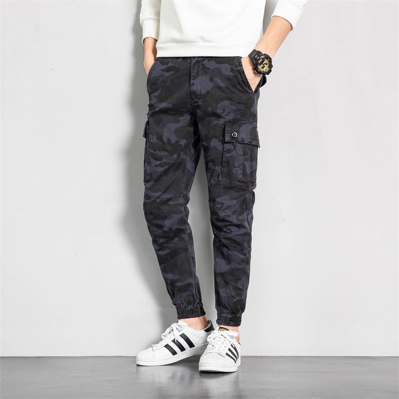 Herren Camouflage-Cargo-Jogginghose im tapered Schnitt mit elastischem Bund, Utility‑Taschen & gerippten Knöchelbündchen Drune