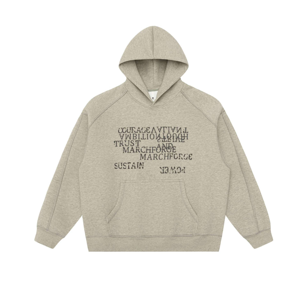 Unisex Oversize-Kapuzenpullover mit Raglanärmeln, Kängurutasche und versetztem Typo-Print Drune
