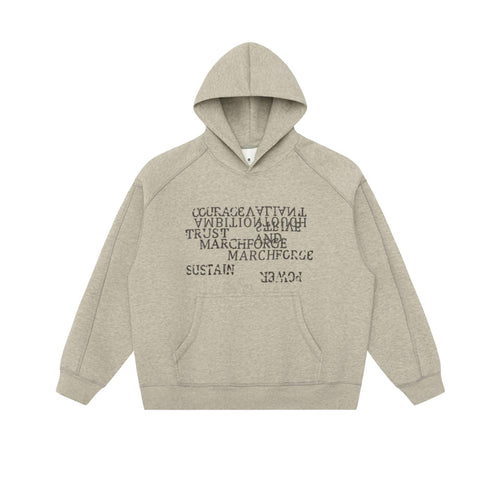 Unisex Oversize-Kapuzenpullover mit Raglanärmeln, Kängurutasche und versetztem Typo-Print Drune