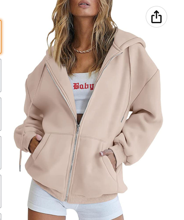 Damen Oversized Kapuzenjacke mit Reißverschluss und praktischen Taschen Drune