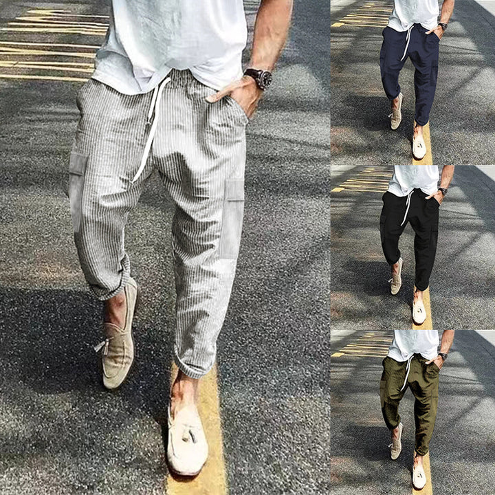 Herren nan Cord-Cargo-Jogginghose mit elastischem Tunnelzugbund, aufgesetzten Klappentaschen und tapered Bein Drune
