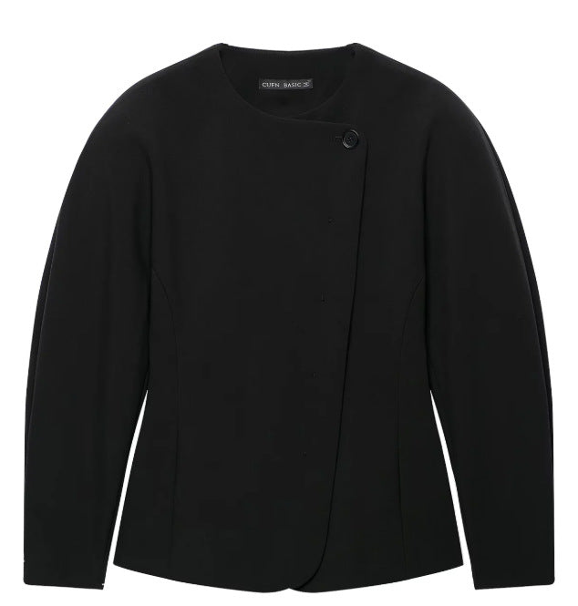Damen Taillierte Blazerjacke mit asymmetrischer Knopfleiste und Rundhalsausschnitt Drune