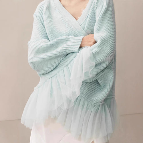 Damen Modischer Strickpullover mit Tülldetails