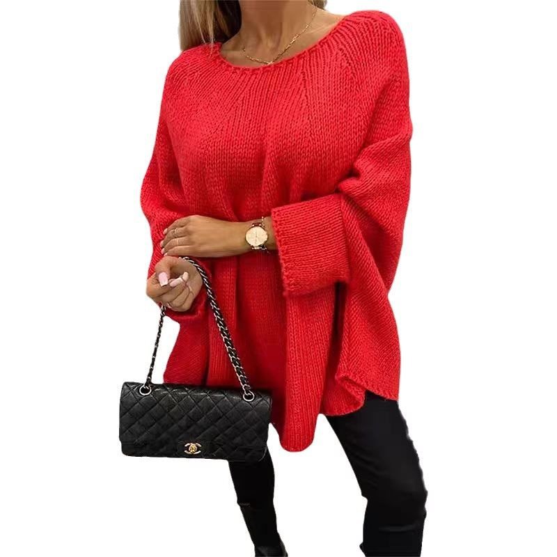 Damen lässiger Strickpullover mit weitem Schnitt und überschnittenen Ärmeln Drune
