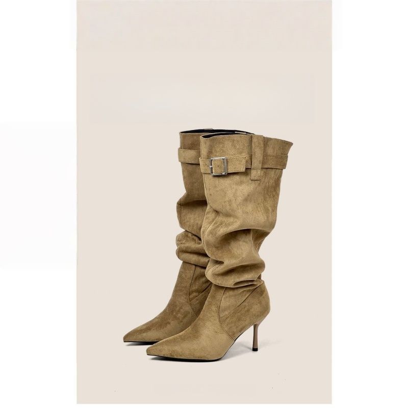 Damen Slouch-Stiefel mit spitz zulaufender Zehenpartie und schmalem Stiletto-Absatz Drune