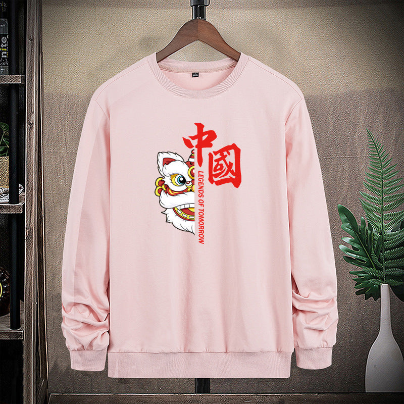 Herren Sweatshirt mit traditionellem Löwentanz‑Motiv und Rundhalsausschnitt Drune