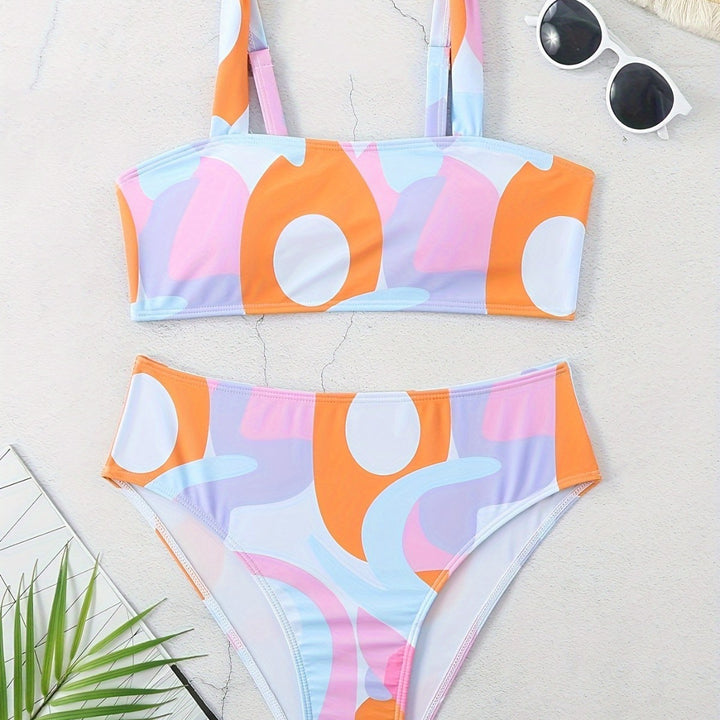 Damen Bikini-Set mit modischem grafischen Design und breiten Trägern Drune