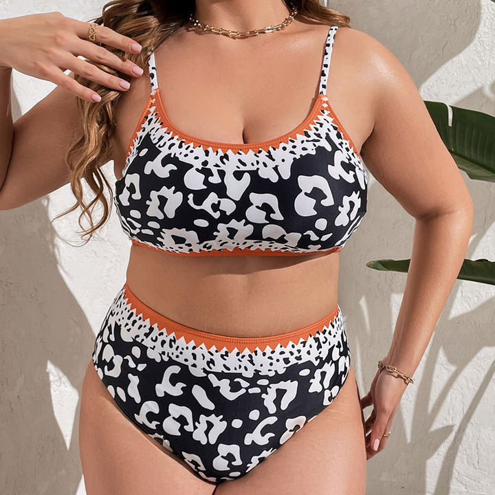 Damen Hochtaillierter Bikini mit animalischem Muster und sportlichem Design Drune