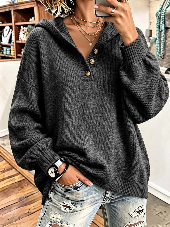 Damen Bequemer Strickpullover mit Kapuze Drune