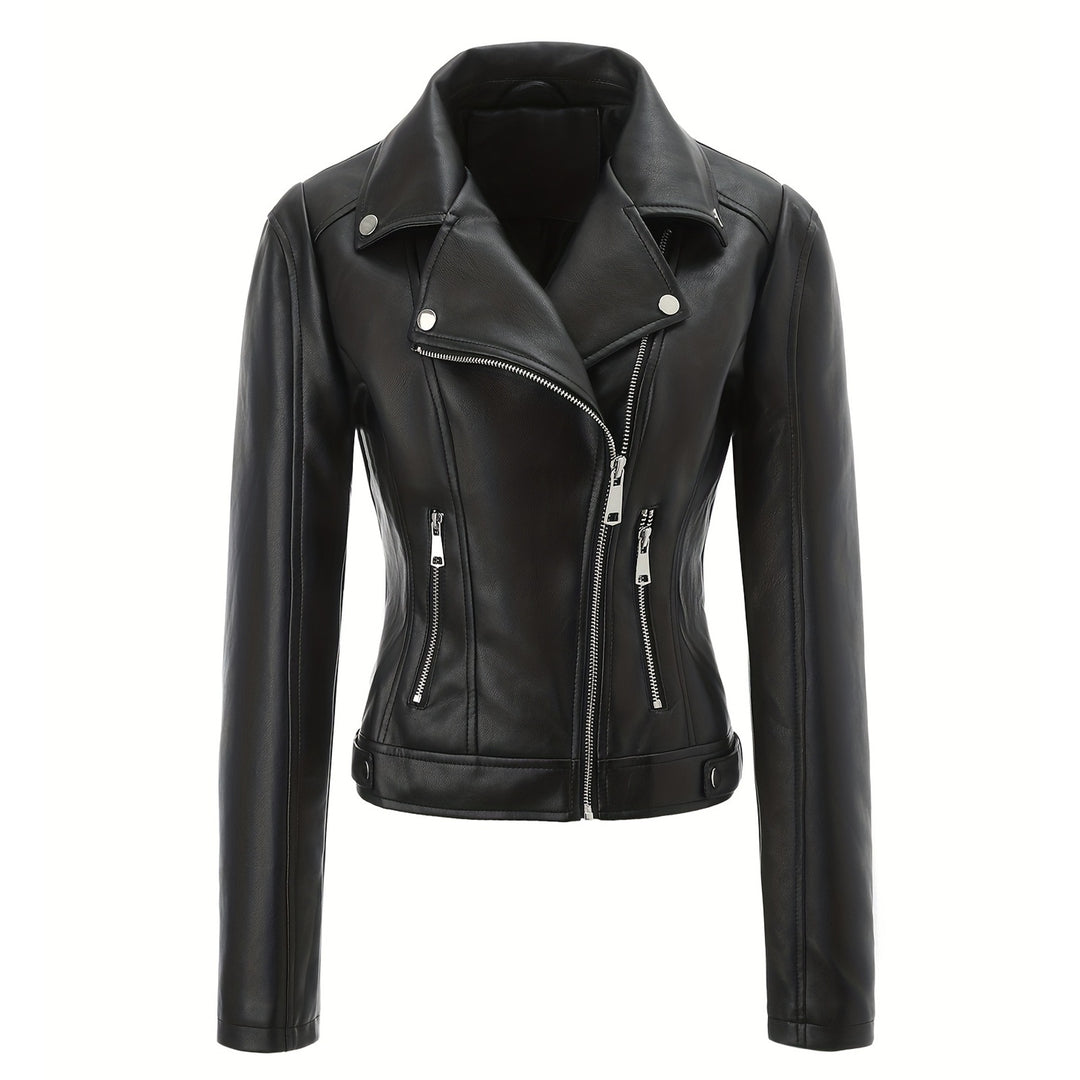 Damen Stylische und figurbetonte Bikerjacke mit Metallreißverschlüssen Drune