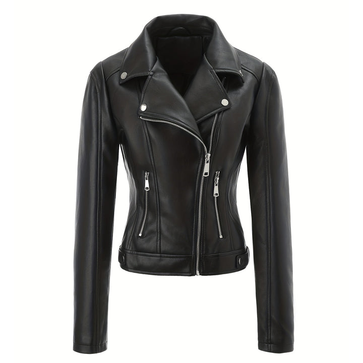 Damen Stylische und figurbetonte Bikerjacke mit Metallreißverschlüssen Drune