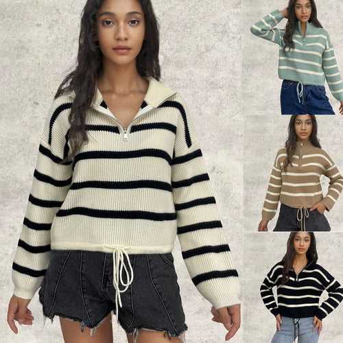 Damen Strickpullover mit hochgeschlossenem Kragen und Reißverschluss Drune