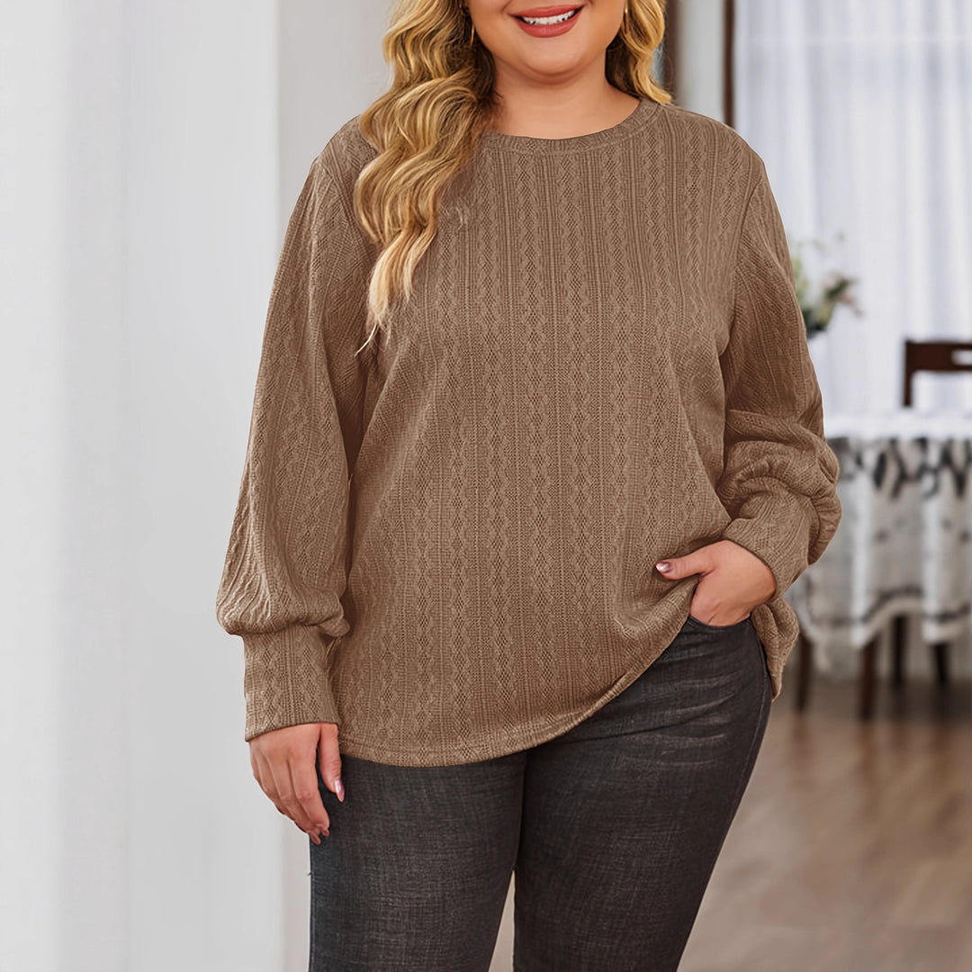 Damen Texturierter Oversize-Strickpullover mit Rundhalsausschnitt und Ballonärmeln Drune