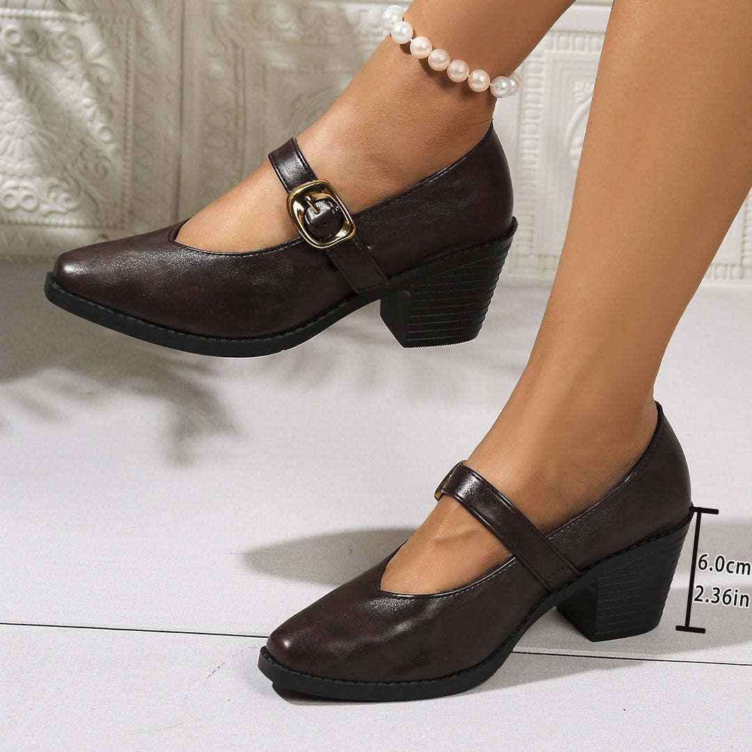 Damen Klassische Blockabsatzschuhe mit eleganter Schnallenverzierung Drune