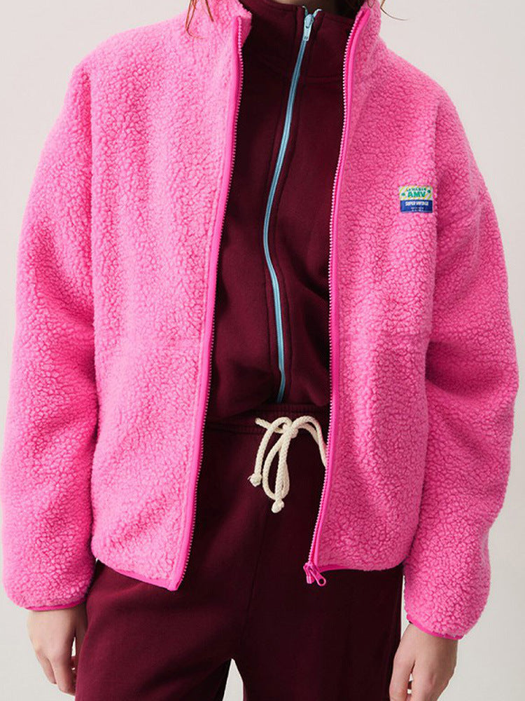 Damen Plüschjacke mit hohem Kragen und seitlichen Taschen Drune