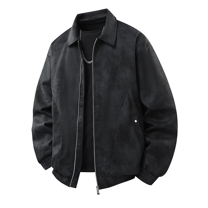 Herren Smarter Overshirt‑Bomber in Veloursleder‑Optik mit Zwei‑Wege‑Metallreißverschluss Drune
