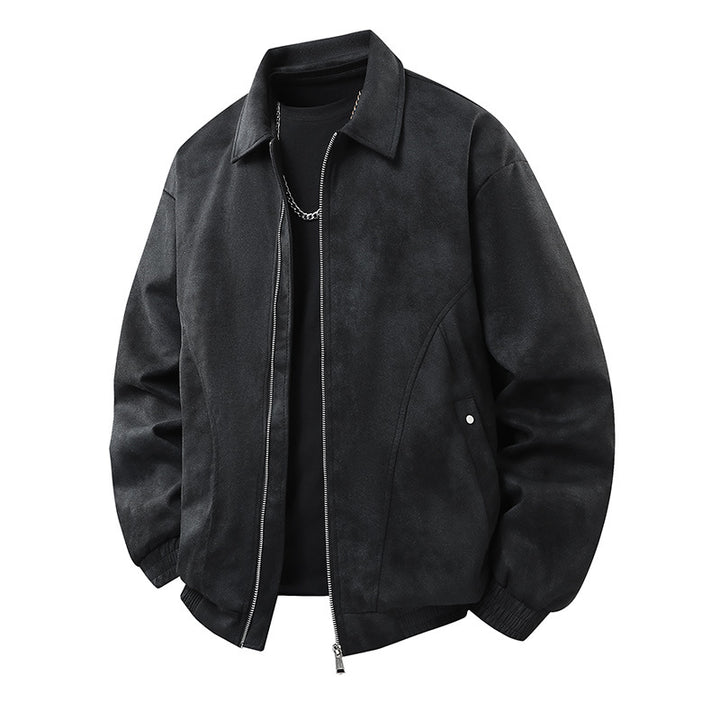Herren Smarter Overshirt‑Bomber in Veloursleder‑Optik mit Zwei‑Wege‑Metallreißverschluss Drune