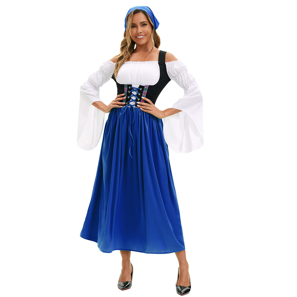 Damen nan Renaissance Dirndl Kostüm mit Schnürmieder und Carmenärmeln Drune