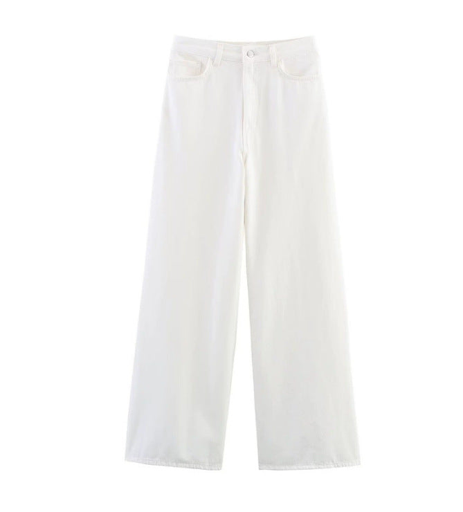 Damen 100+ hochtaillierte weite Denim‑Palazzohose mit Five‑Pocket und geradem Saum Drune