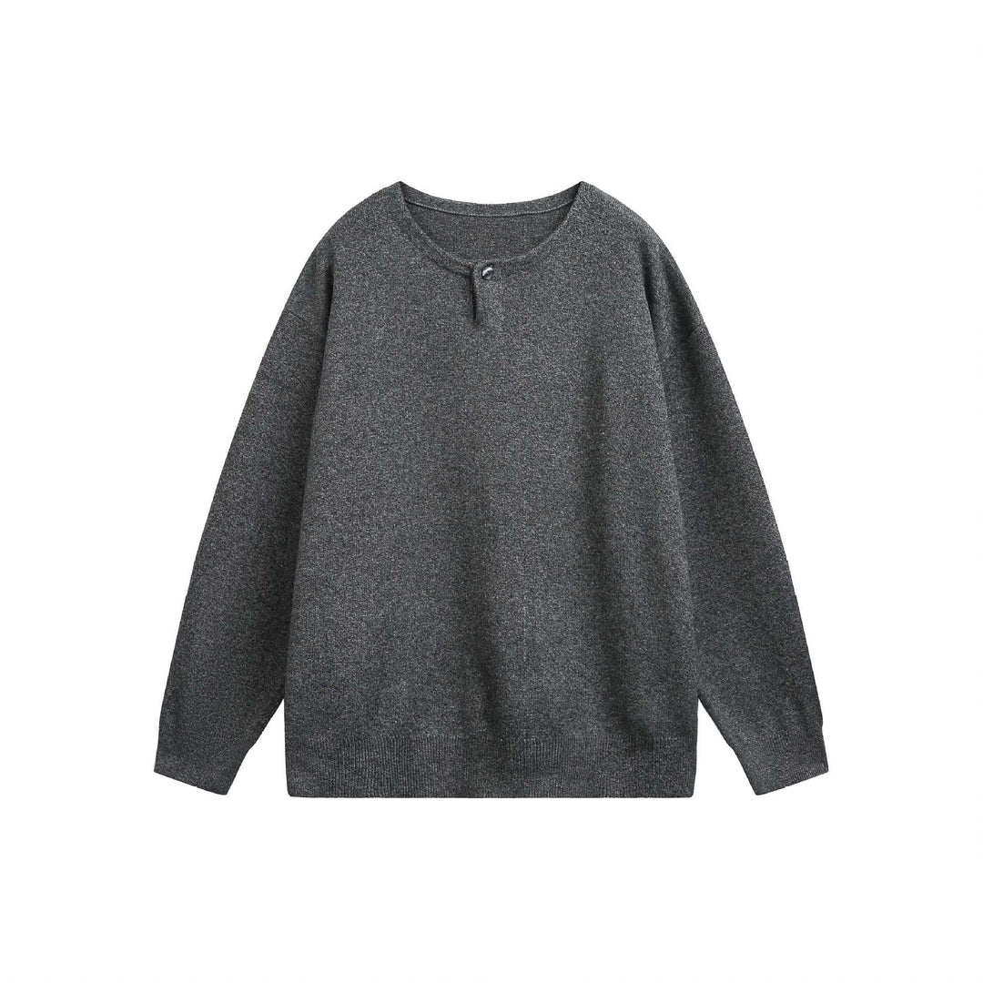 Damen Oversize-Strickpullover mit Knopfdetail am Rundhalsausschnitt Drune
