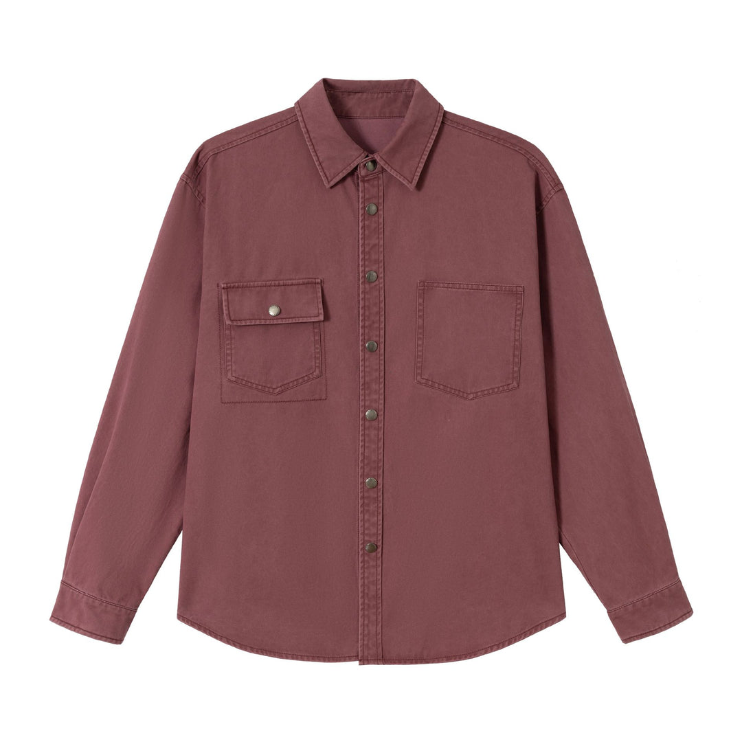 Damen Oversize Hemdjacke im Shacket‑Stil aus gewaschenem Baumwolltwill mit Druckknopfverschluss Drune