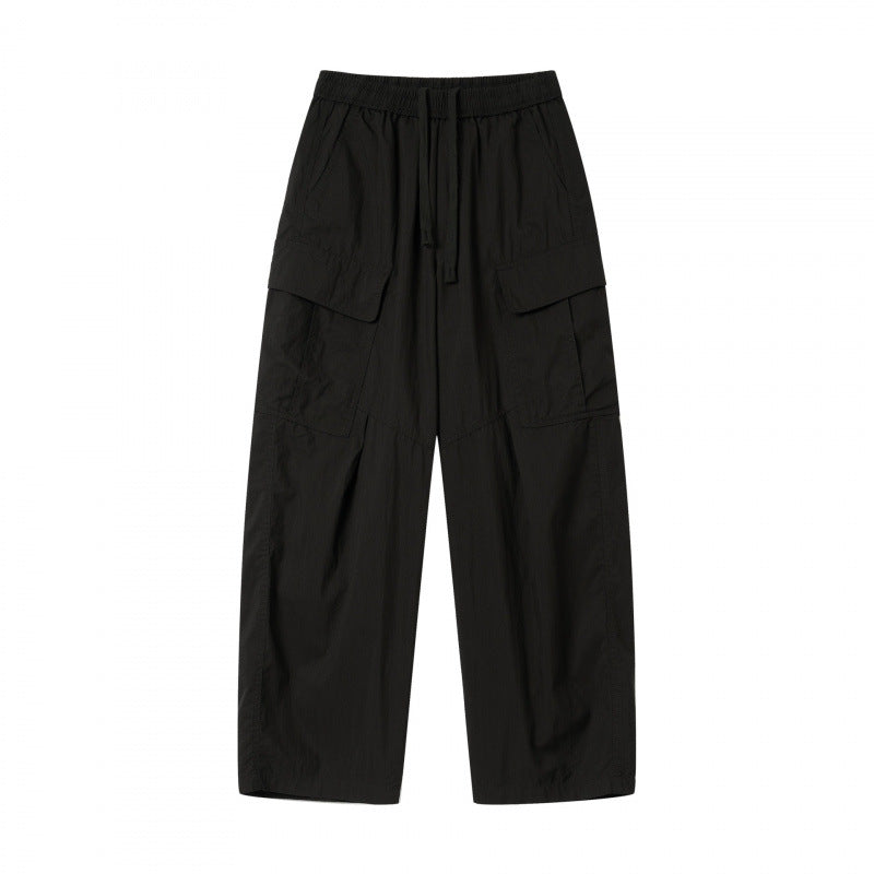 Unisex Weite Cargo-Hose mit elastischem Bund, Tunnelzug und aufgesetzten Klappentaschen Drune