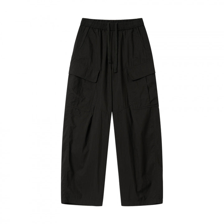 Unisex Weite Cargo-Hose mit elastischem Bund, Tunnelzug und aufgesetzten Klappentaschen Drune
