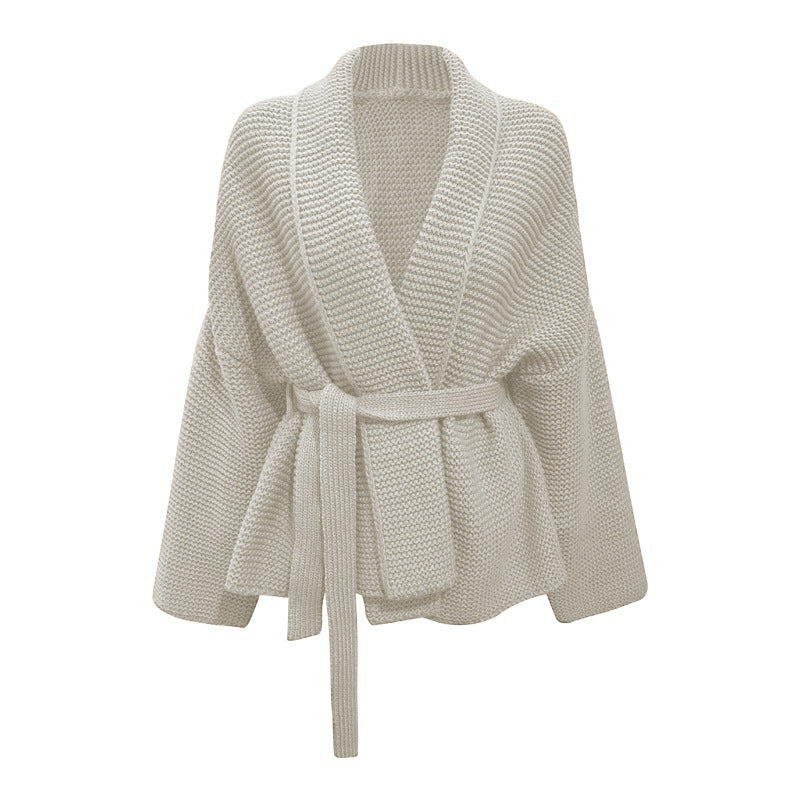 Damen Grobstrick Cardigan mit Gürtel und lockerem Schnitt Drune