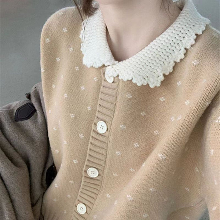Damen Kuschelige Strickjacke mit Kragen Drune