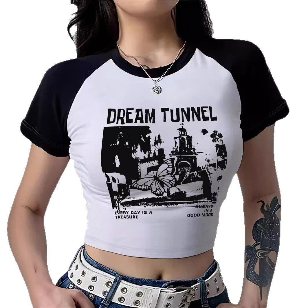 Damen Cropped T-Shirt mit auffälligem Druckdesign Drune
